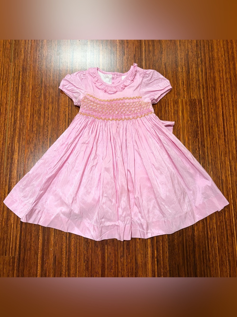 Antoinette Paris Astrid Pink Silk Classic Hand Smocked Dress 2T